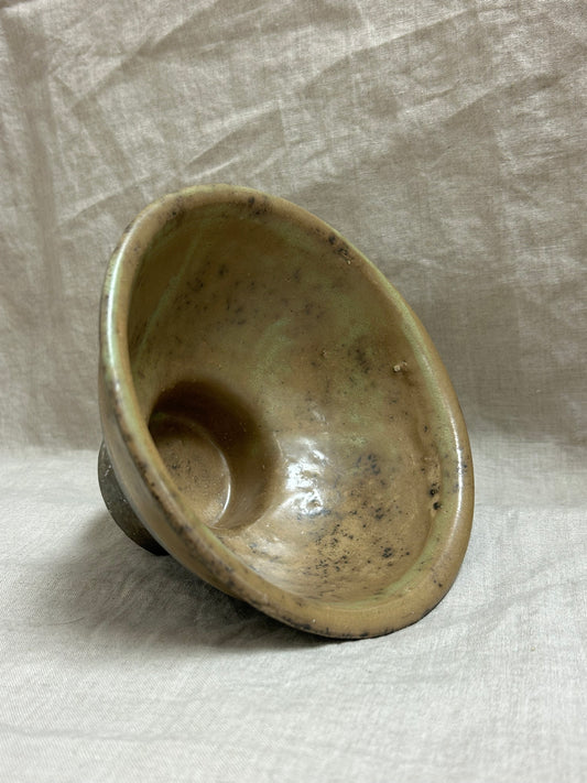 Vintage Pedestal Glazed Pottery Bowl