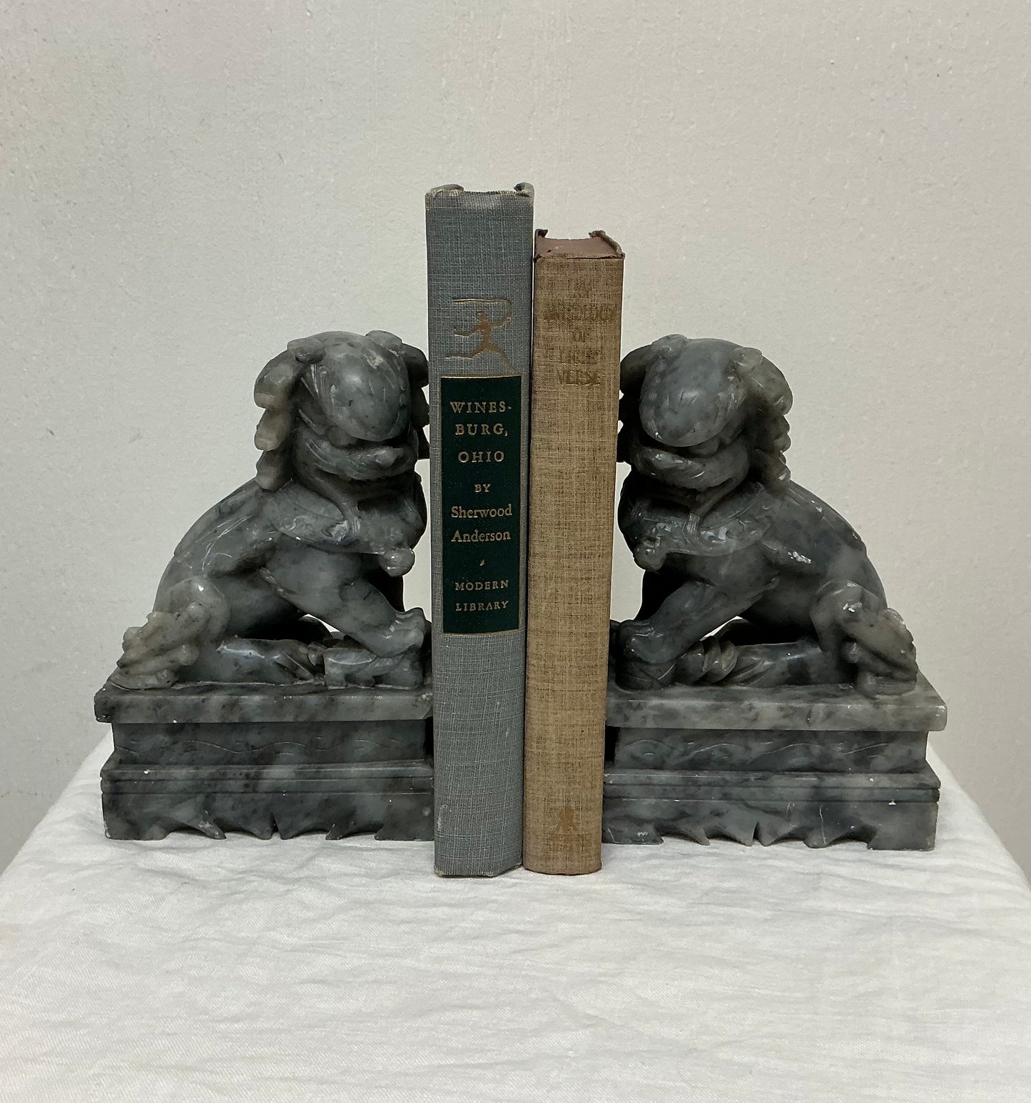 Vintage Chinese Foo Dogs Marble Bookends