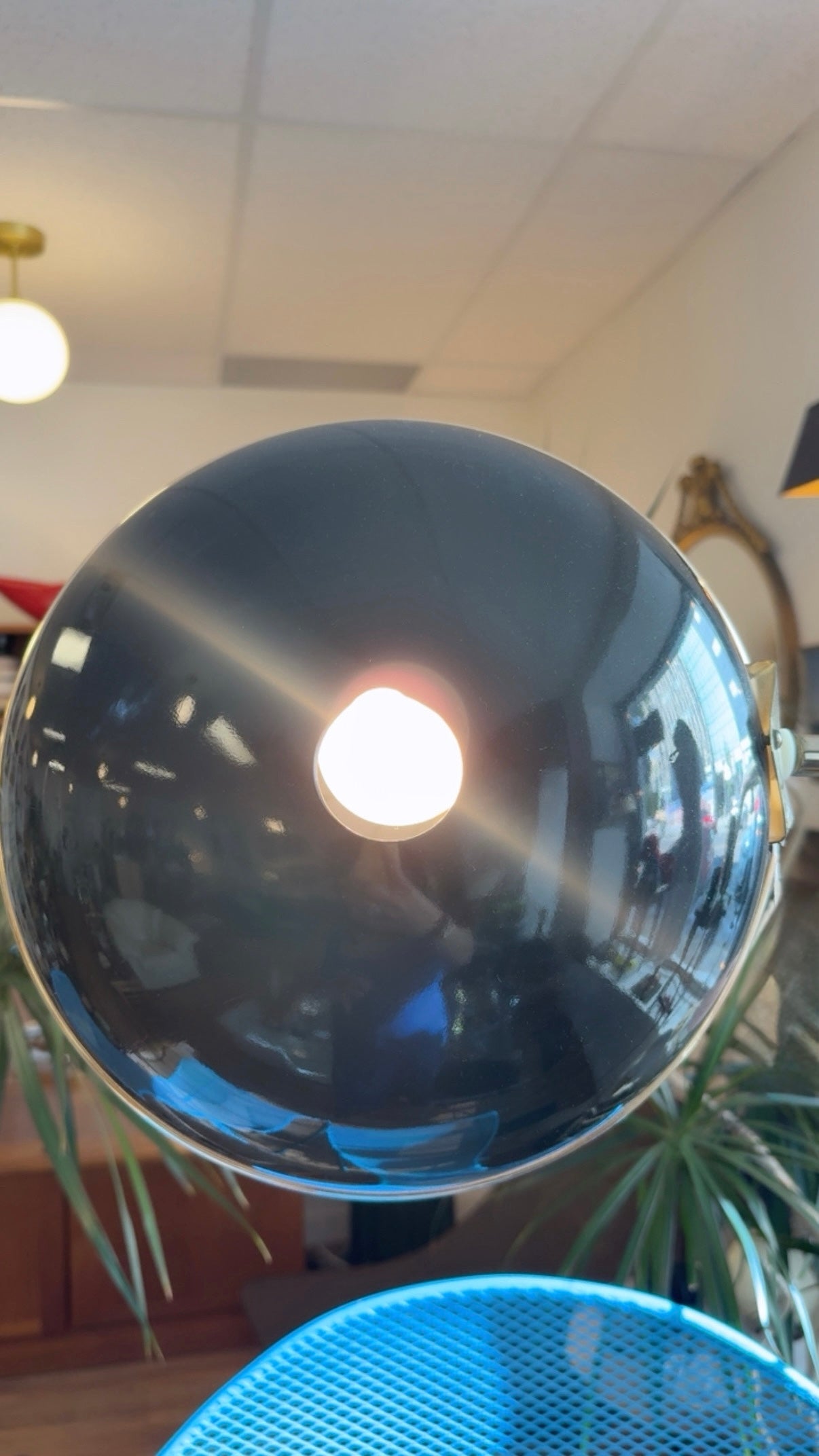Rare 1970s Space Age Arc Floor Lamp with Rotating Black & White Dome Shade