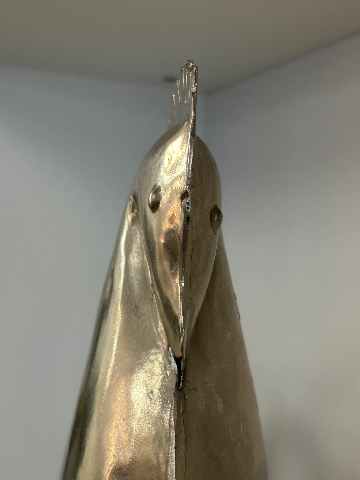 Tin Stallion Sculpture On Wood Base
