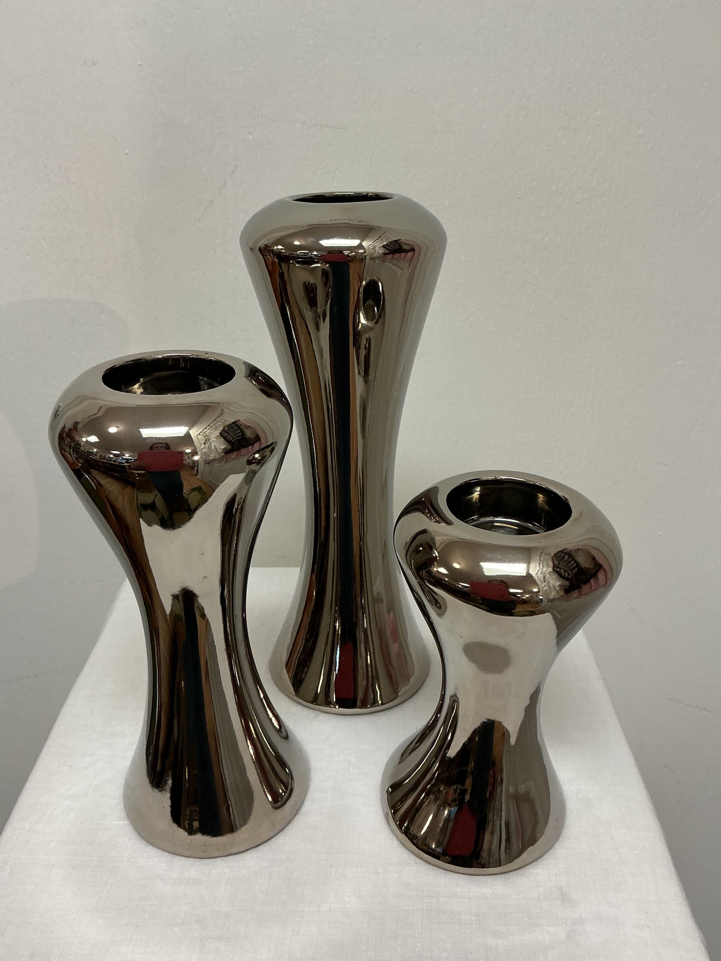 Nambe Style Ceramic Chrome Votive Holders