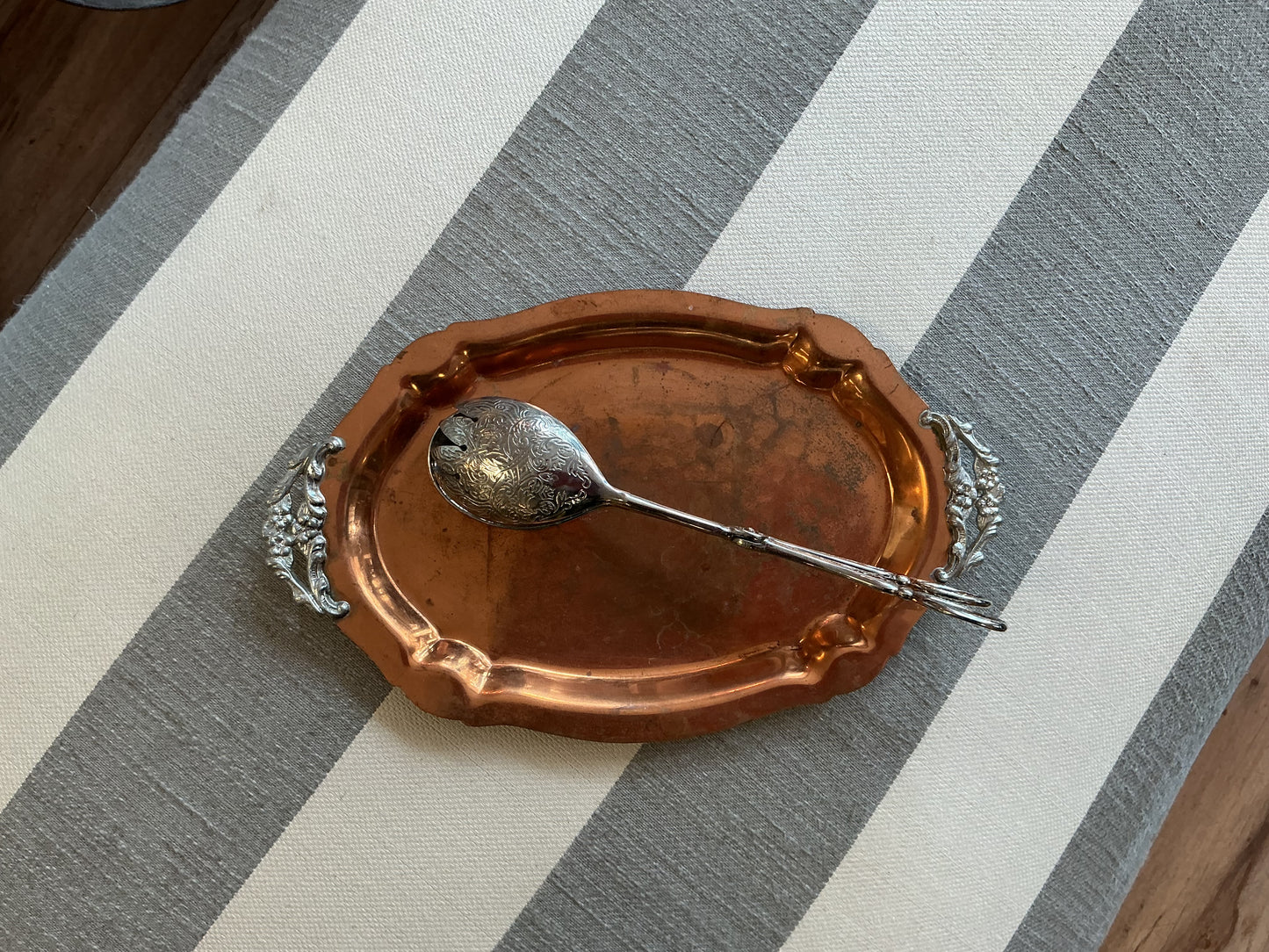 Flemish Copper Tray with Ornate Silver Handles