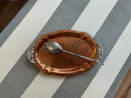 Flemish Copper Tray with Ornate Silver Handles