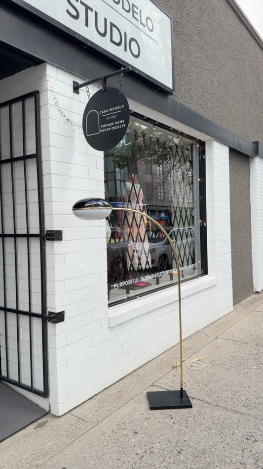 Rare 1970s Space Age Arc Floor Lamp with Rotating Black & White Dome Shade