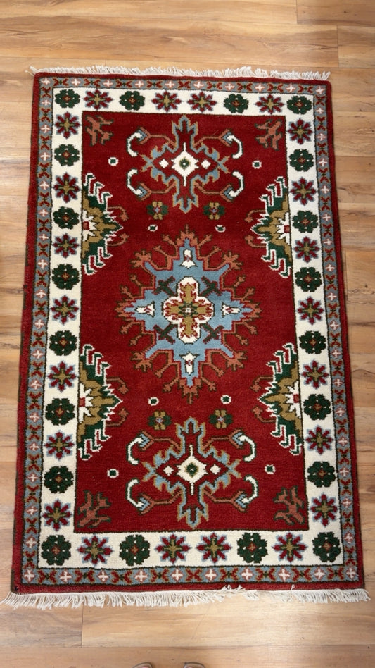 Vintage Royal Kazak Tribal Geometric & Floral Motif Handwoven Rug