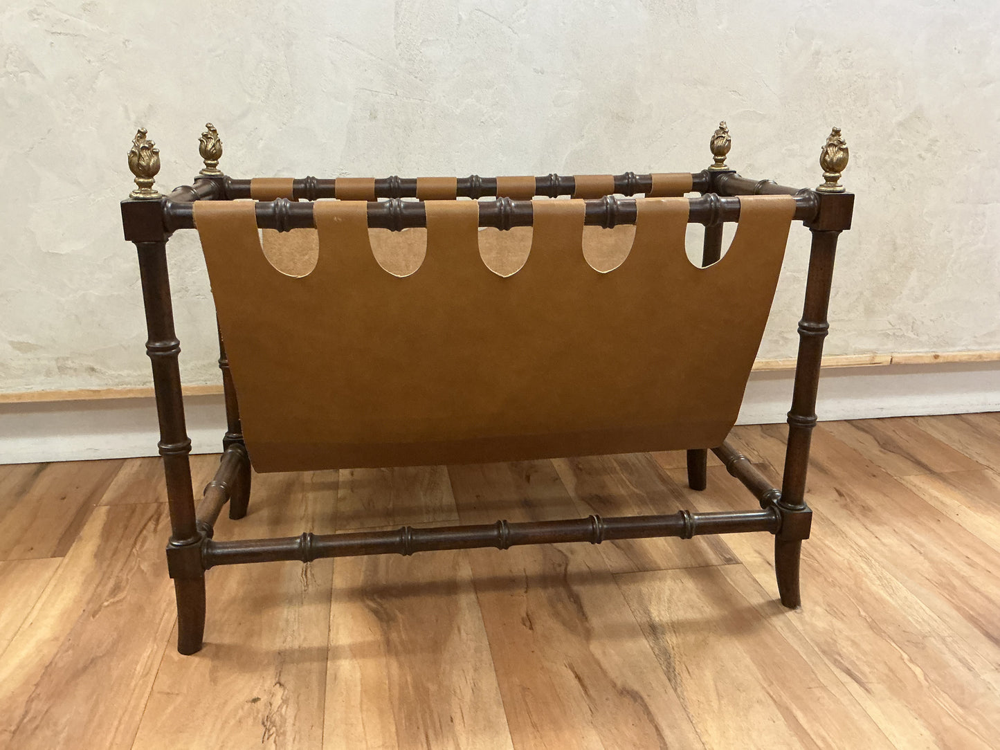 Jacques Adnet Style Faux Bamboo & Leather Magazine Rack