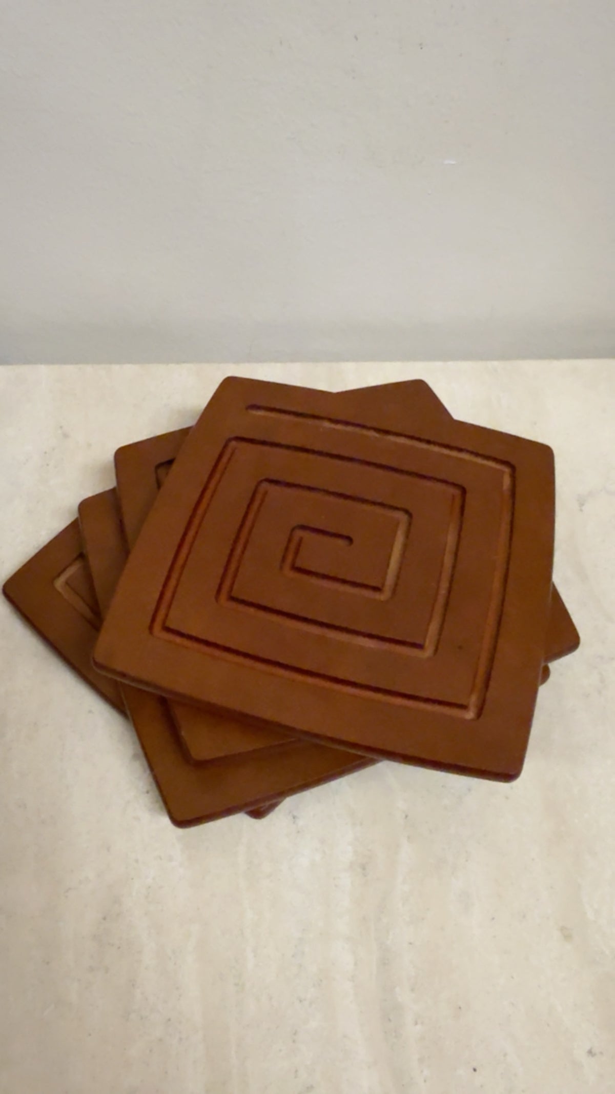 VINTAGE GEOMETRIC EPICUREAN WOOD COASTERS – SET OF 4