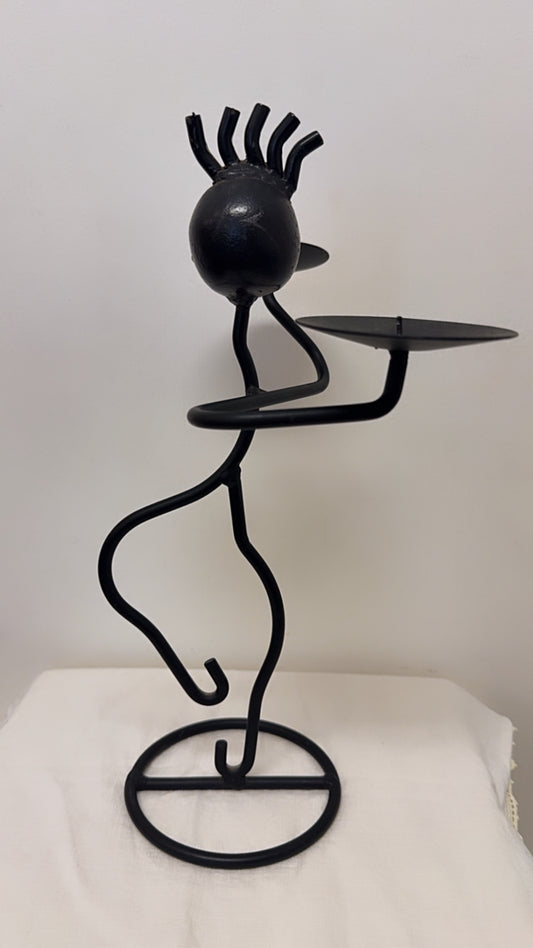 Scandinavian Design Sculptural Black Metal Candle Holder