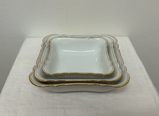 Vintage White Porcelain Bowl With Gold Trim