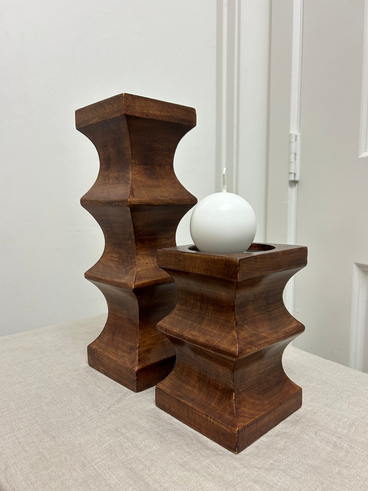 Vintage S & C Ribbed Wood Candle Holders