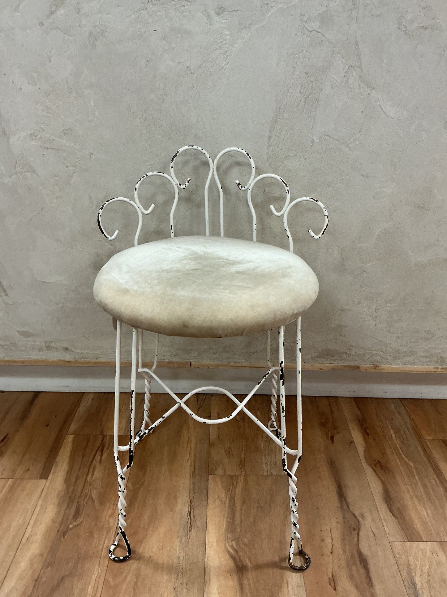 Vanity Stool with Wrought Iron Frame