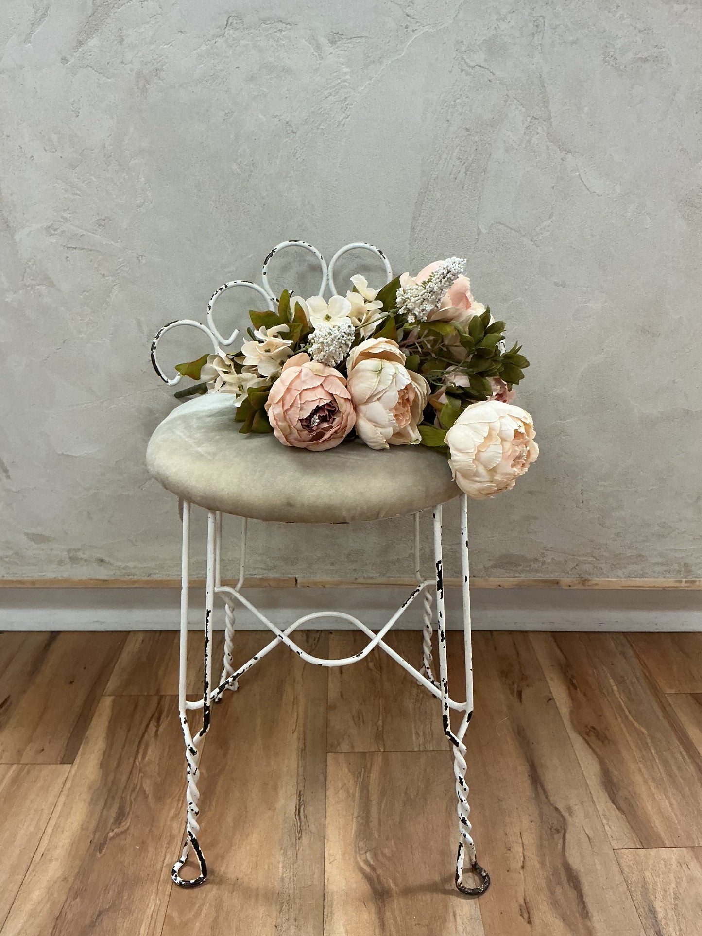 Vanity Stool with Wrought Iron Frame