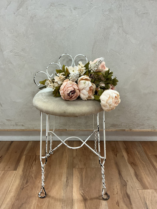 Vanity Stool with Wrought Iron Frame