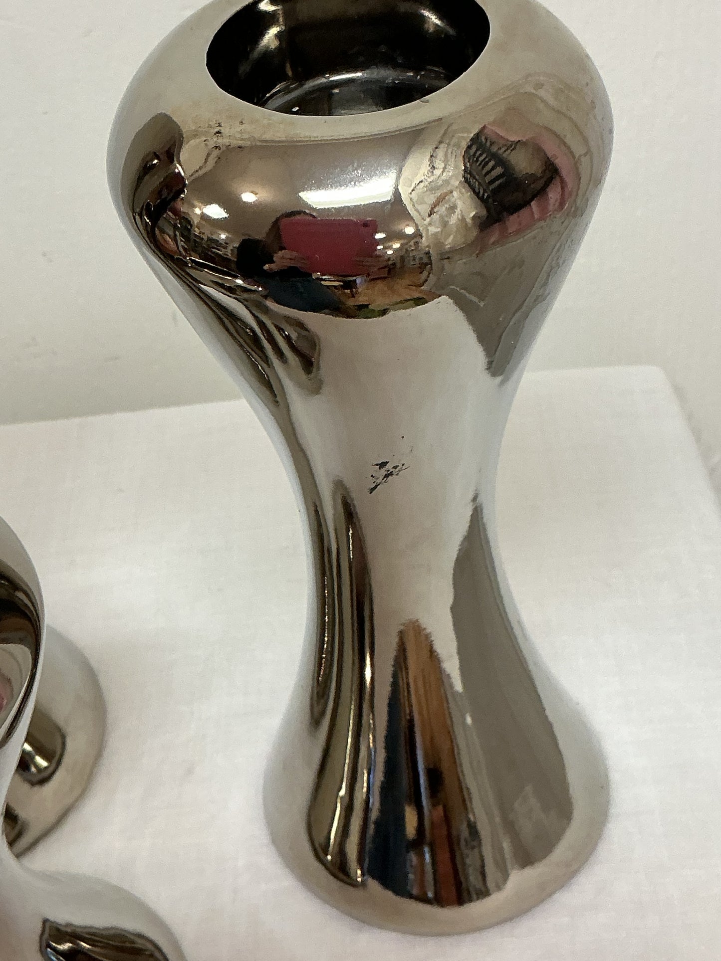 Nambe Style Ceramic Chrome Votive Holders