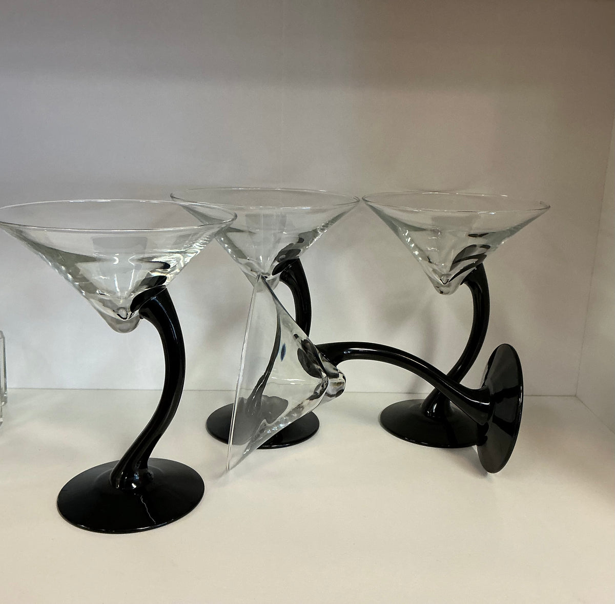 Vintage Martini Glasses with Curved Black Stem