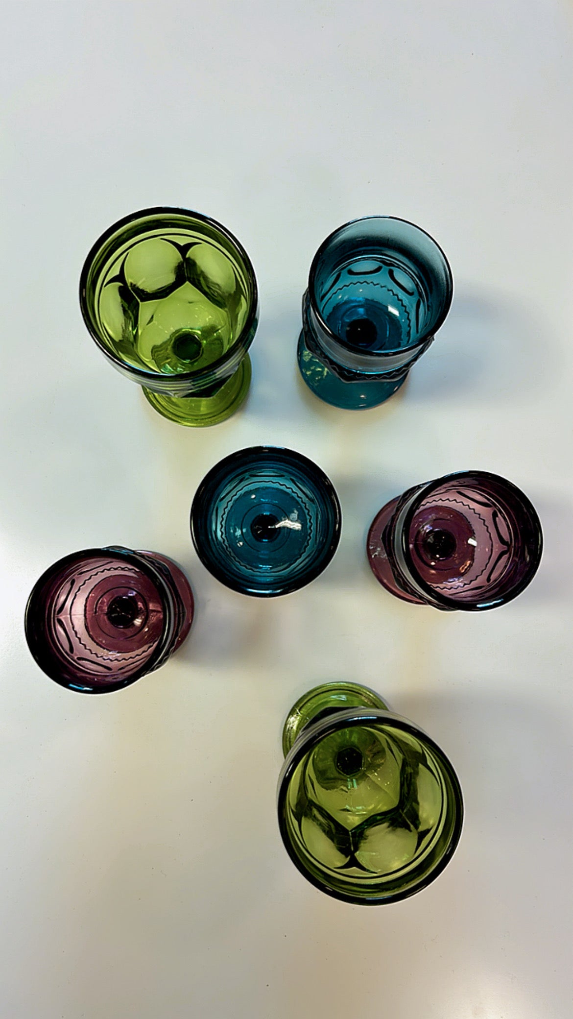 Vintage 70s Green, Purple & Blue Goblets