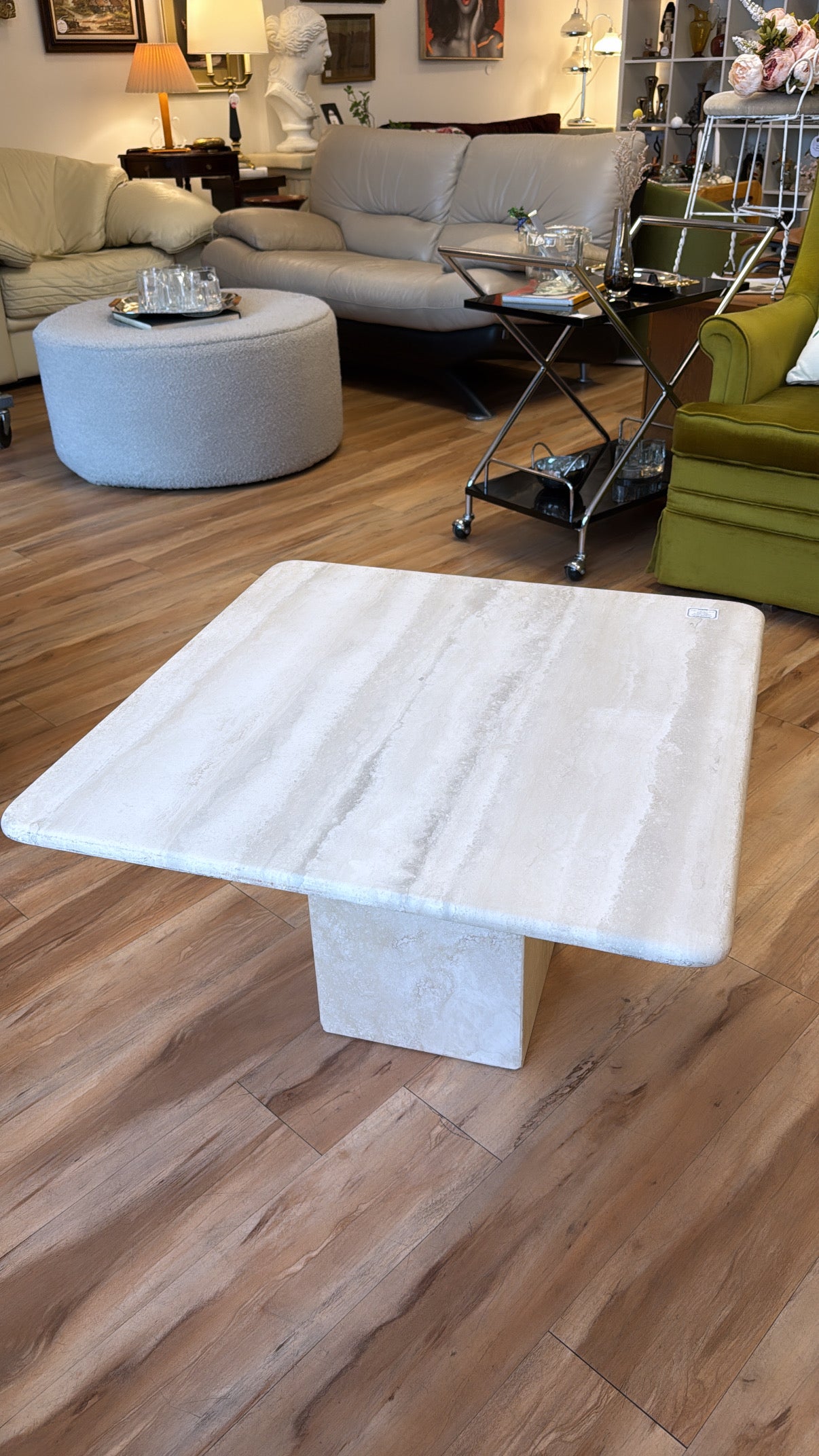 Vintage Italian Travertine Square Coffee Table / Side Table