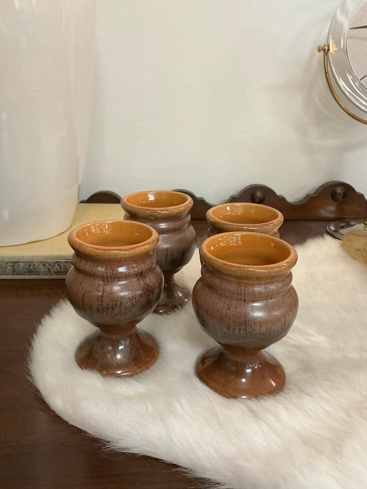 Brown & Orange Ceramic Vintage Canadian Wine Goblet Chalice Cups, Set of 4