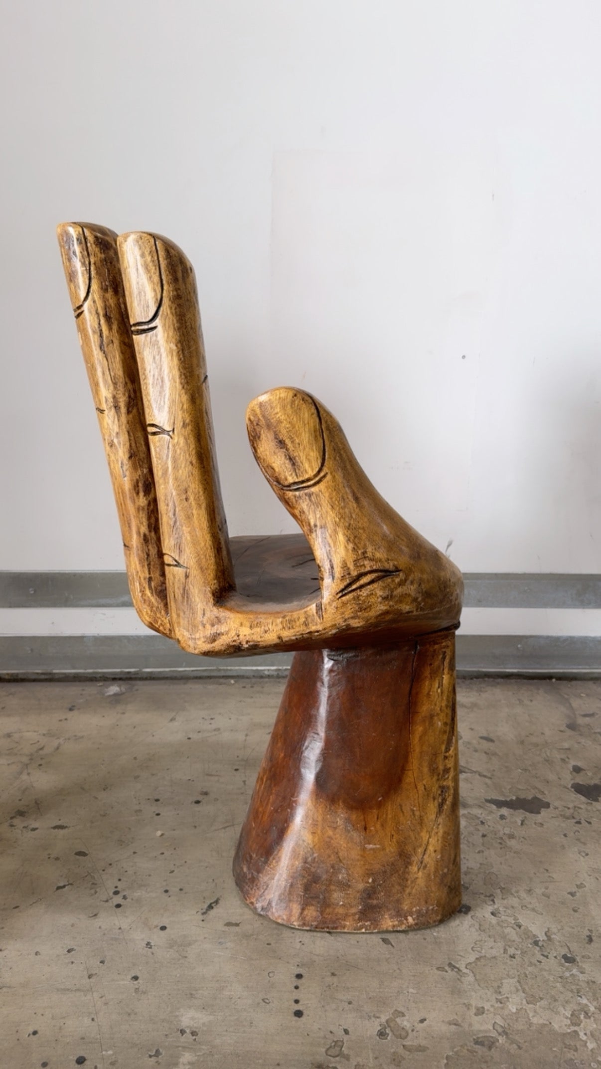 CIRCA 1970s UNIQUE HANDCARVED WOOD HAND CHAIRS