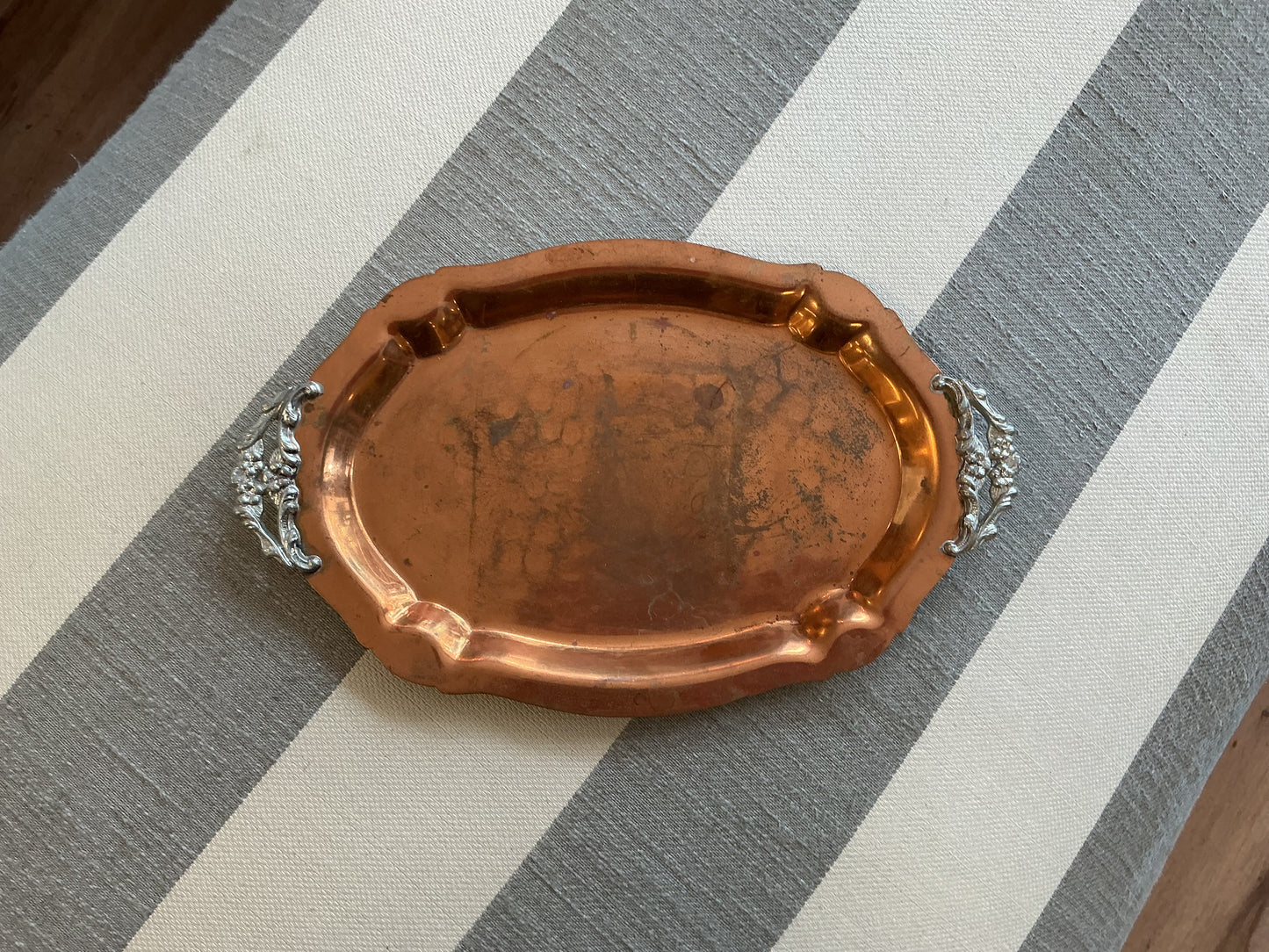 Flemish Copper Tray with Ornate Silver Handles