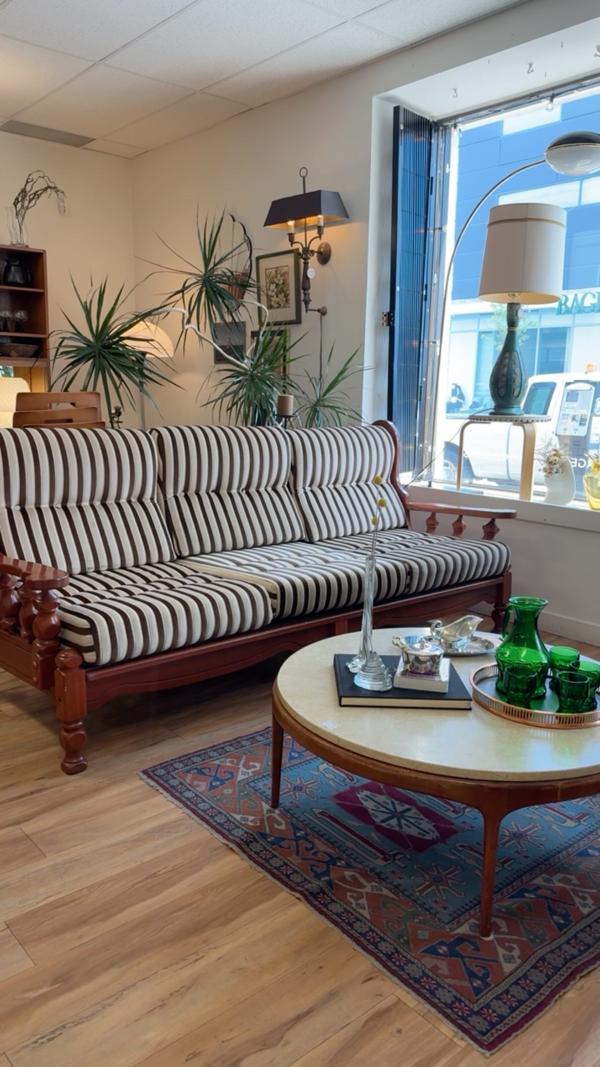 1970s Danish-Style Carved Oak Three-Seat Sofa