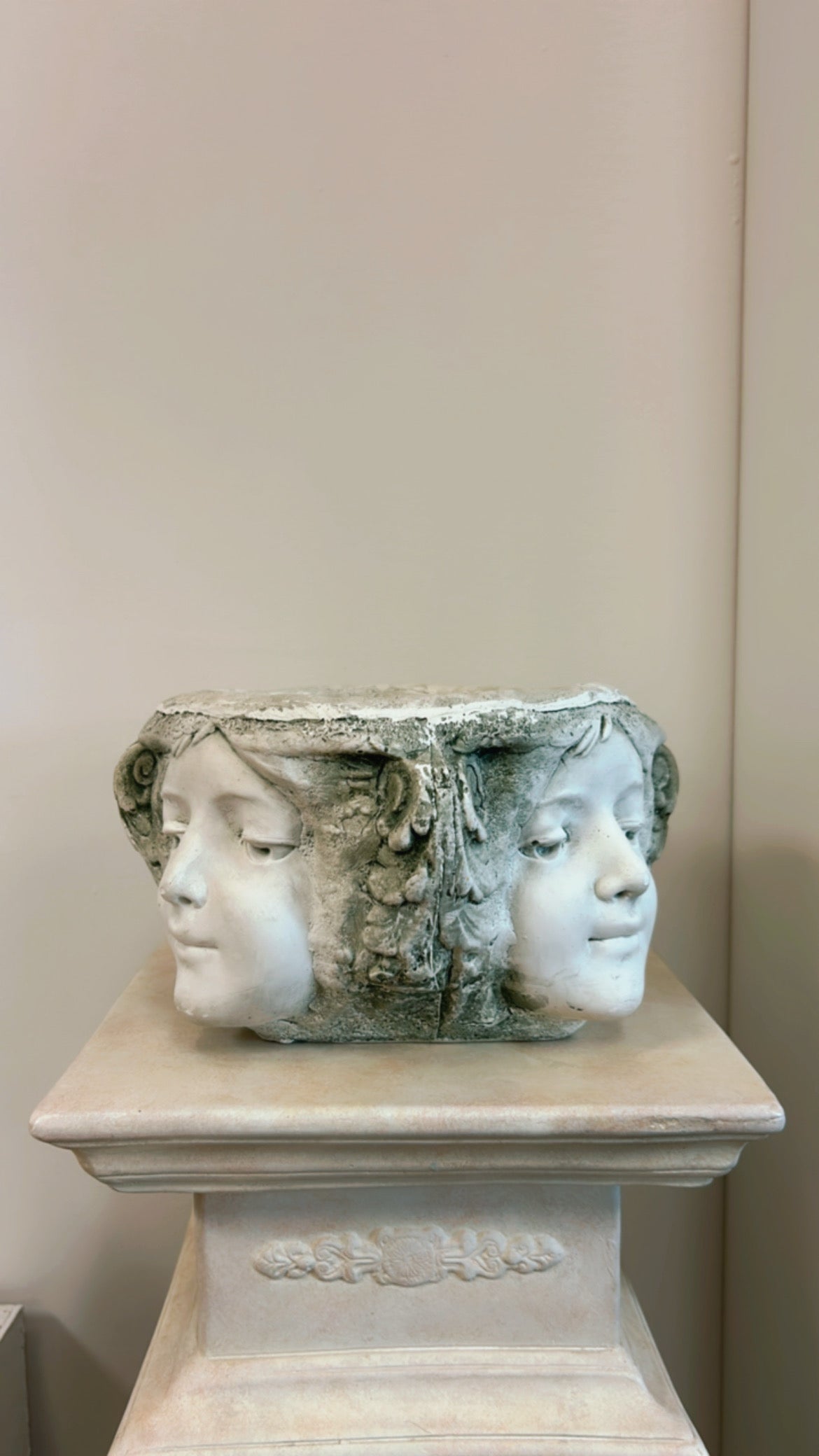 Heavy Stone Four Faces Greek Planter