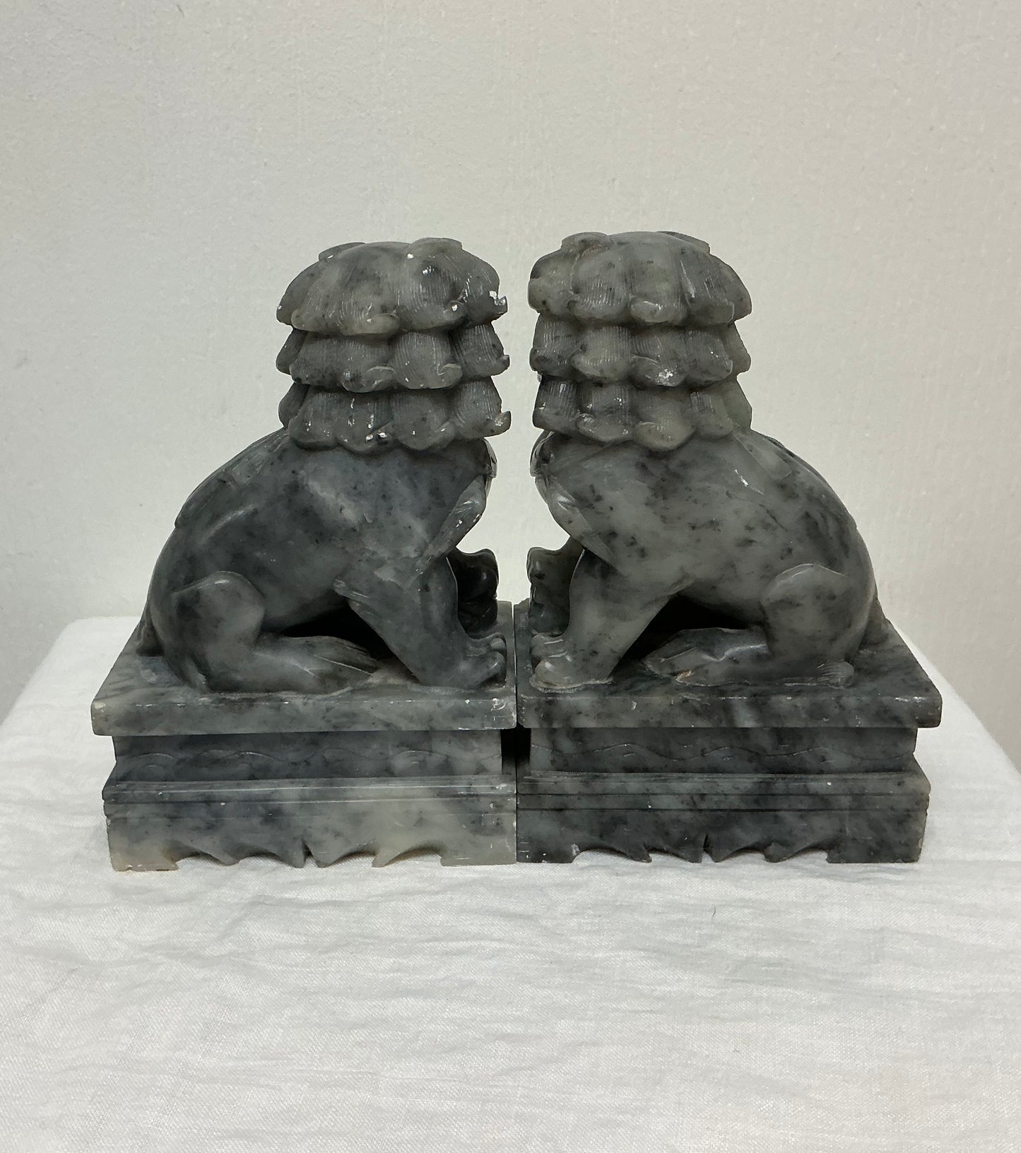 Vintage Chinese Foo Dogs Marble Bookends