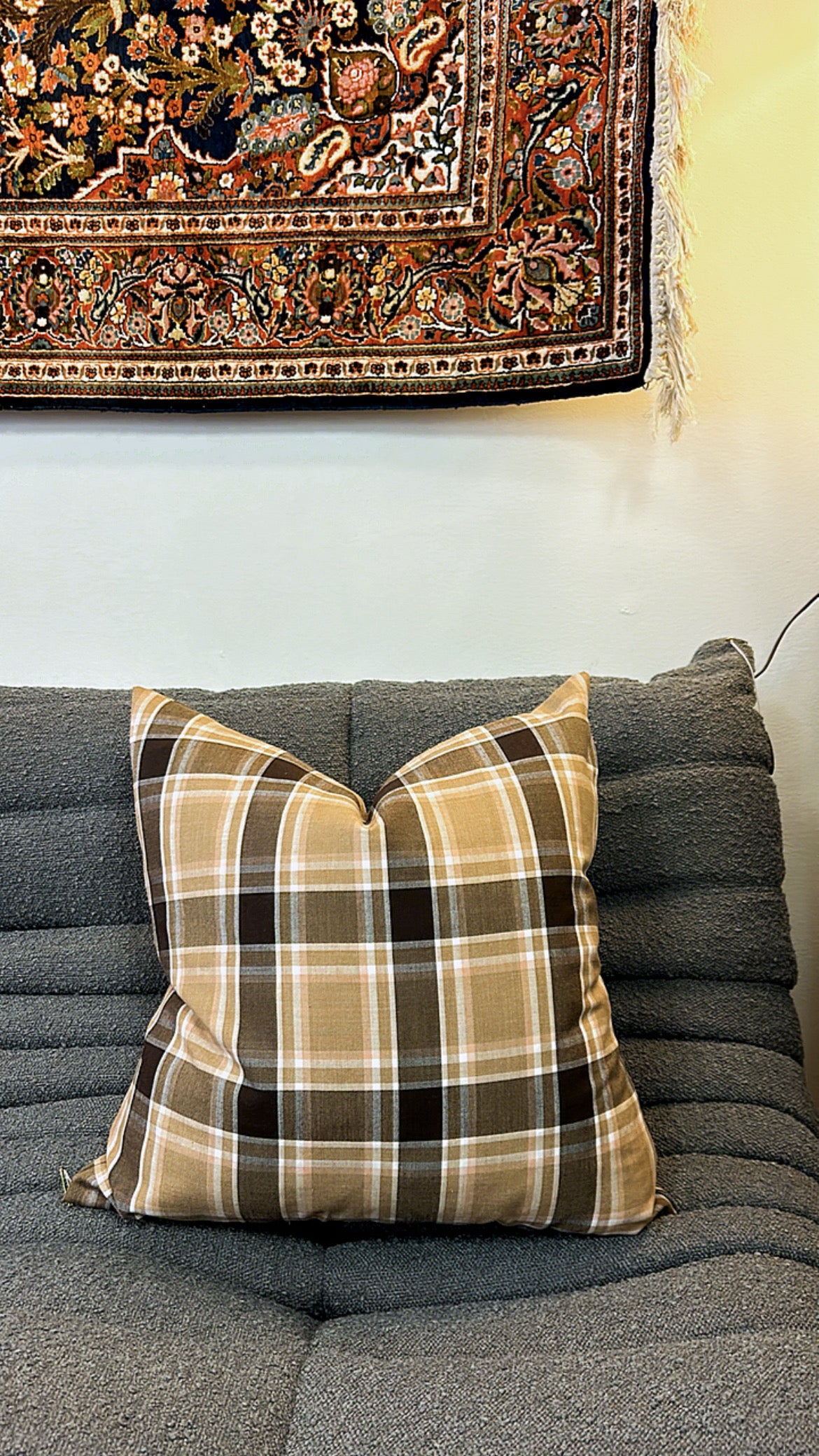 Brown Plaid Recycled Pillow