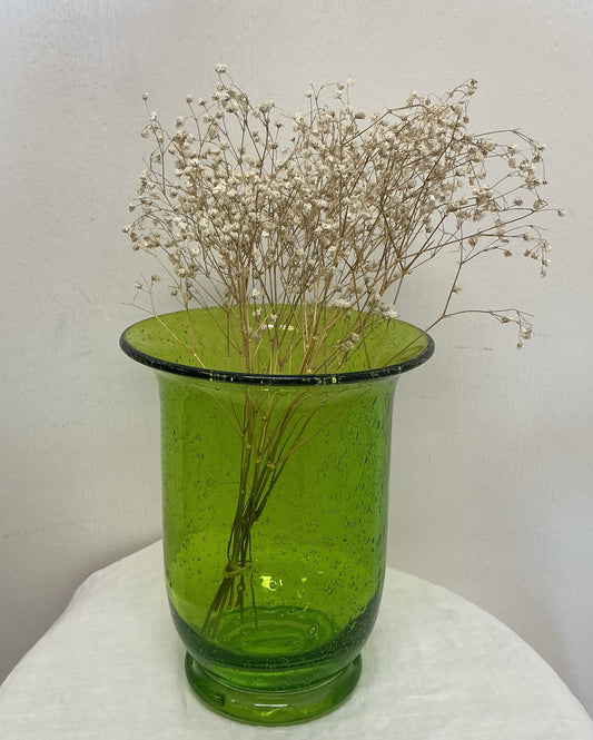 Vintage Hand-Blown Green Bubble Glass Vase