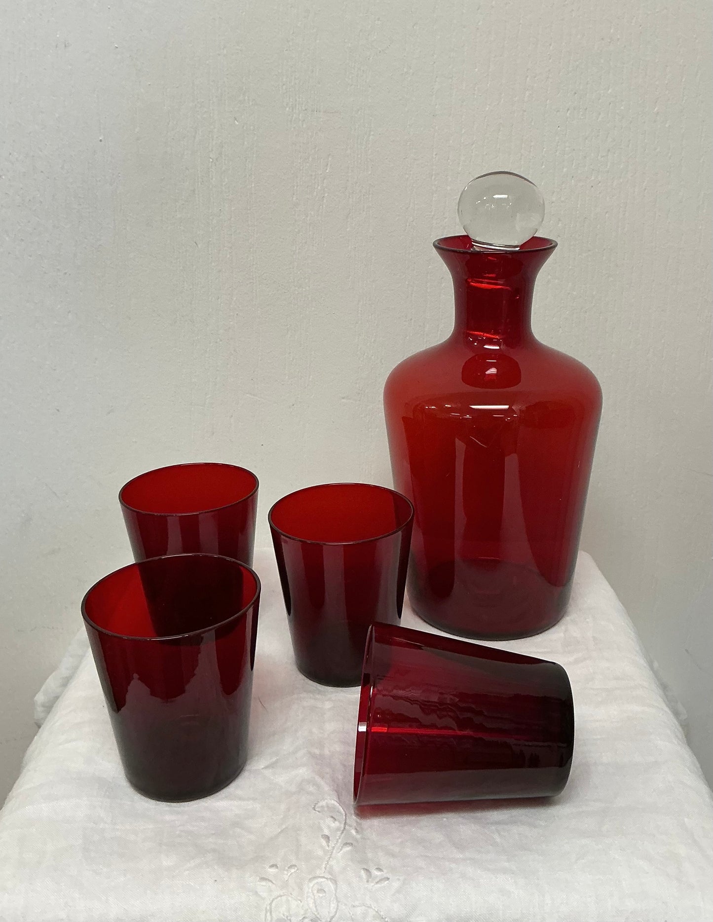 Vintage Ruby Glass Decanter Set