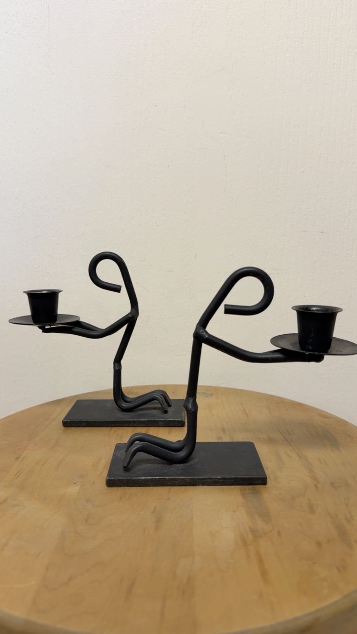 BLACK IRON STICKMAN FIGURE CANDLE HOLDERS