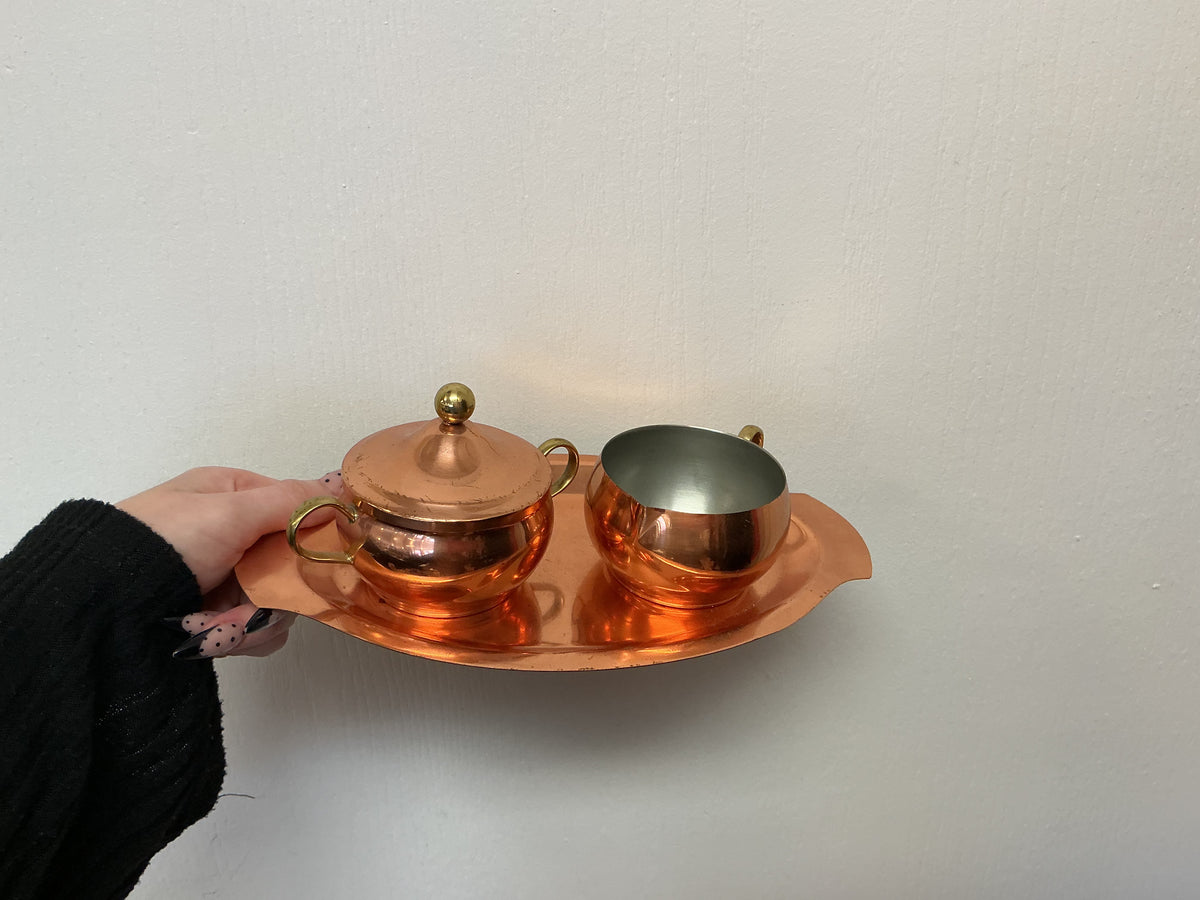 Vintage Copper Cream & Sugar Set