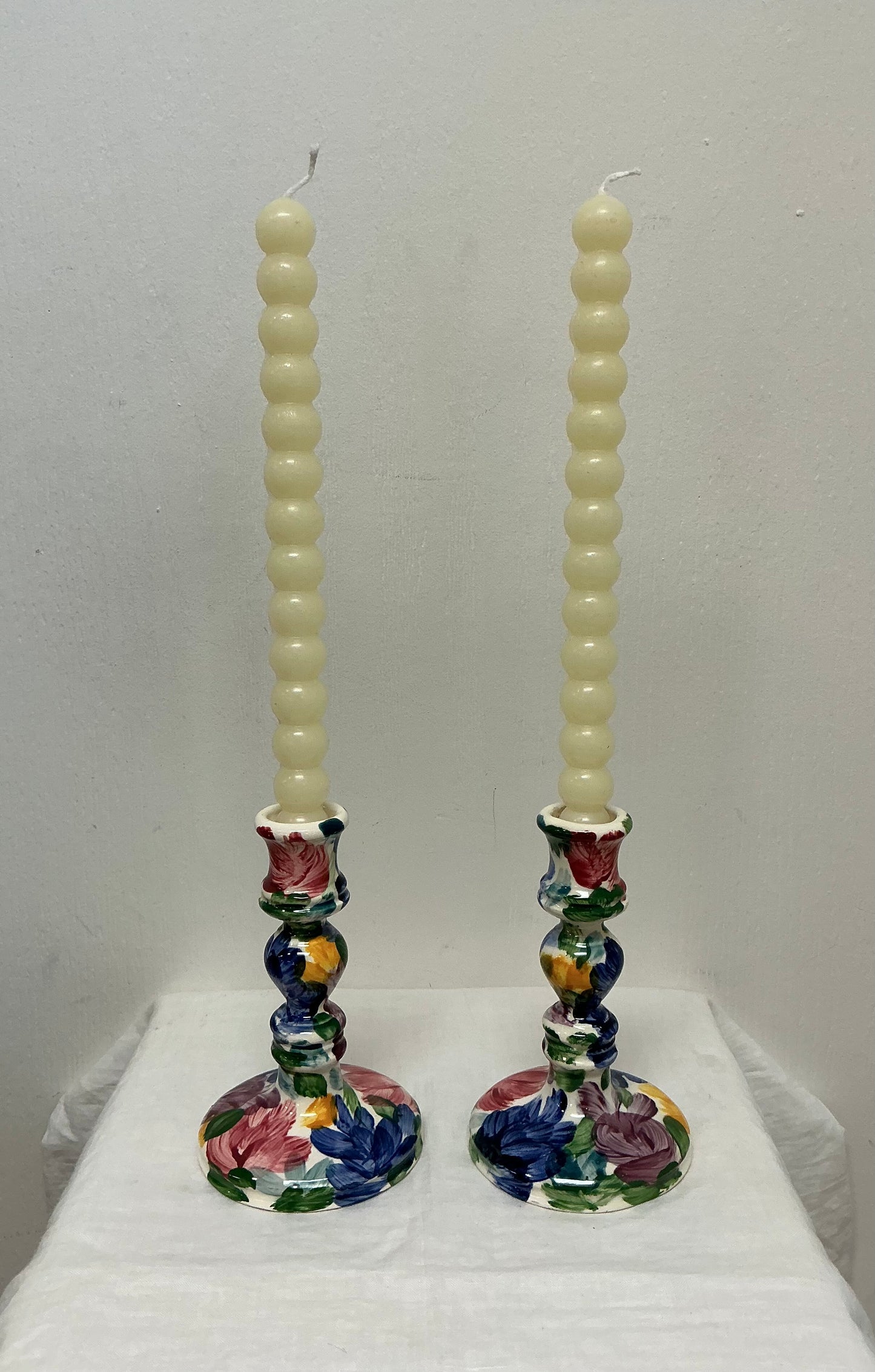 Hand Painted Ceramic Floral Candle Sticks – Surridge & Harris (Pair)