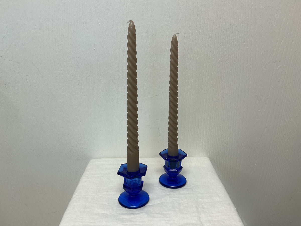 Vintage Blue Glass Candlestick Holders