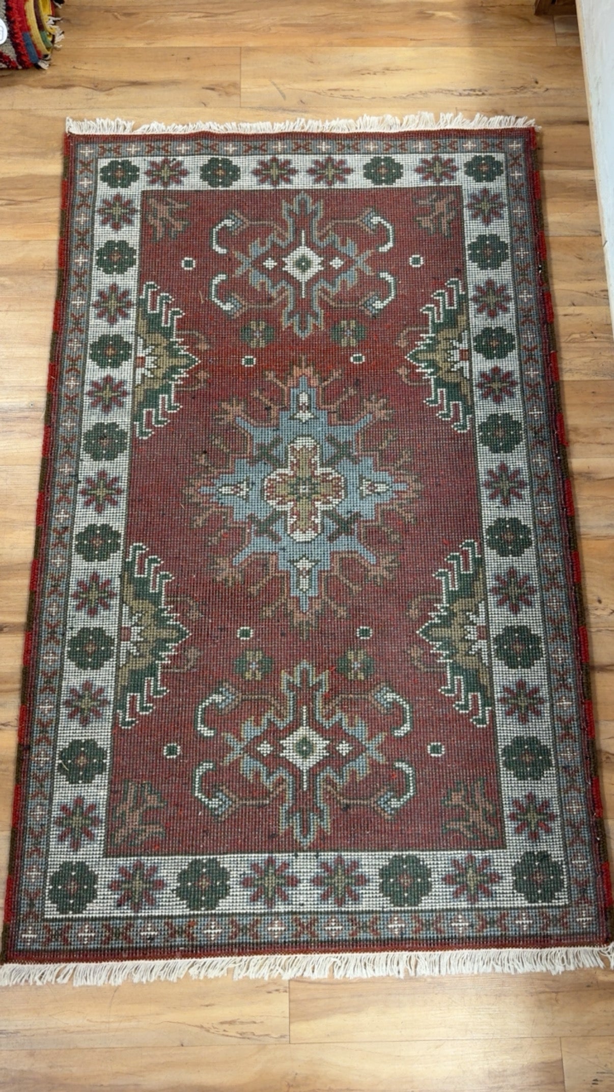 Vintage Royal Kazak Tribal Geometric & Floral Motif Handwoven Rug