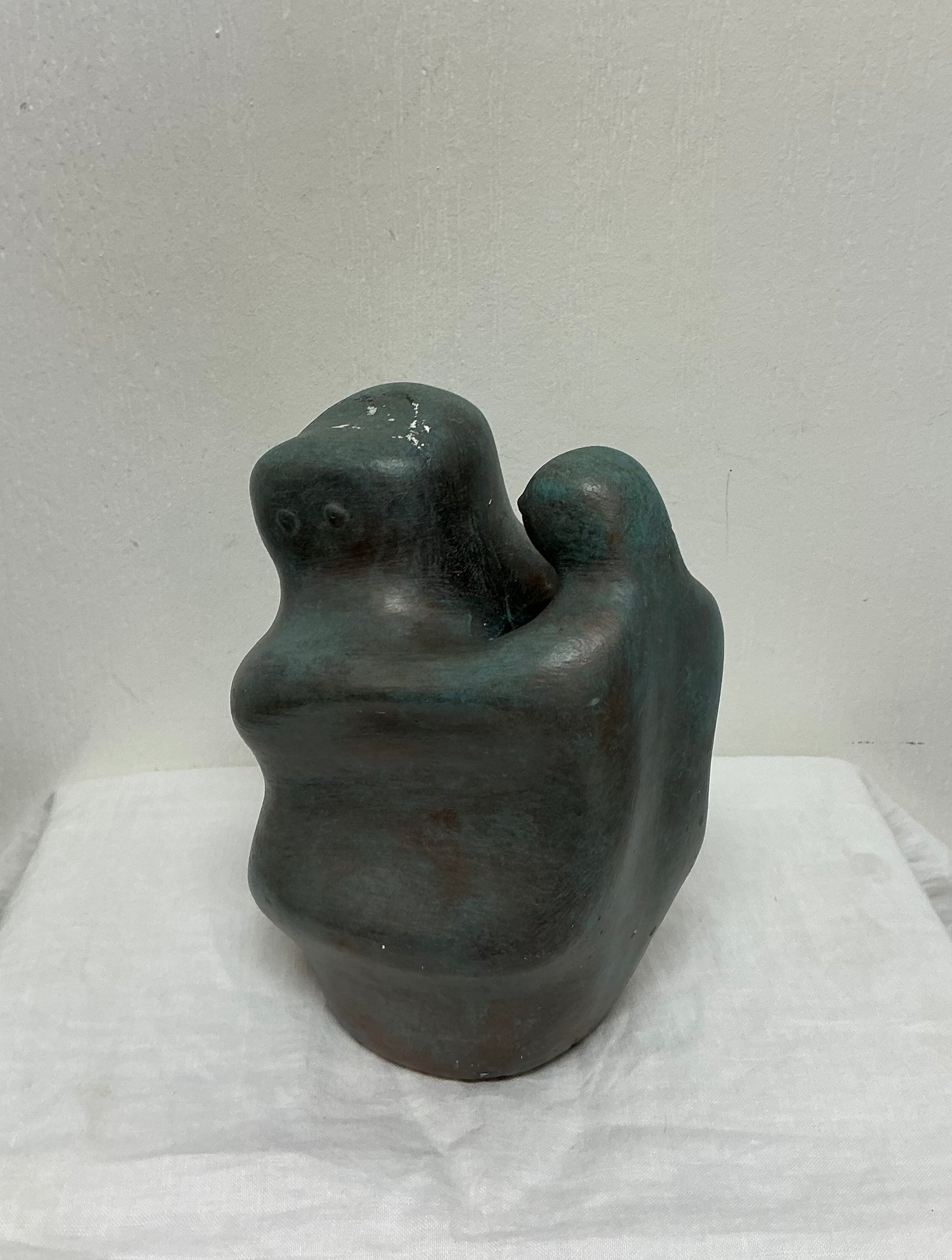 Vintage Abstract Ceramic Sculpture of Embracing Figures