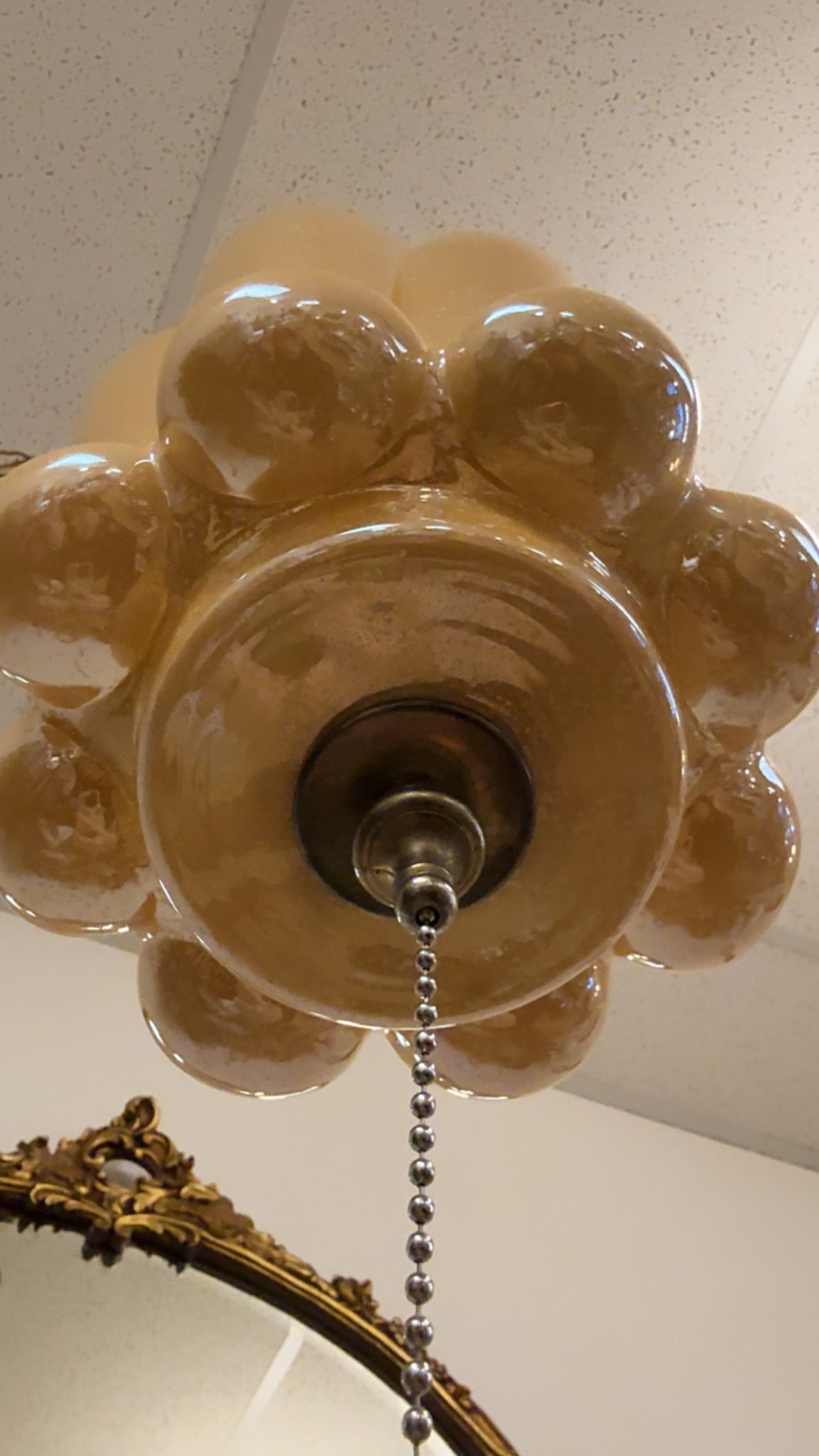 Stunning 70s Peach Luster Globe Swag Pendant Light