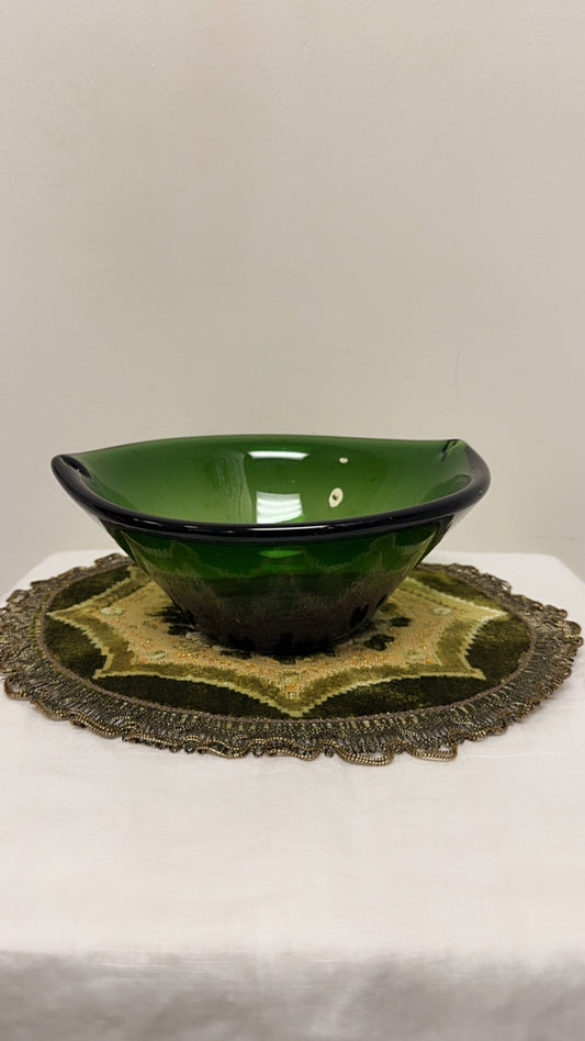 Vintage Blown-Glass Emerald Green Bowl