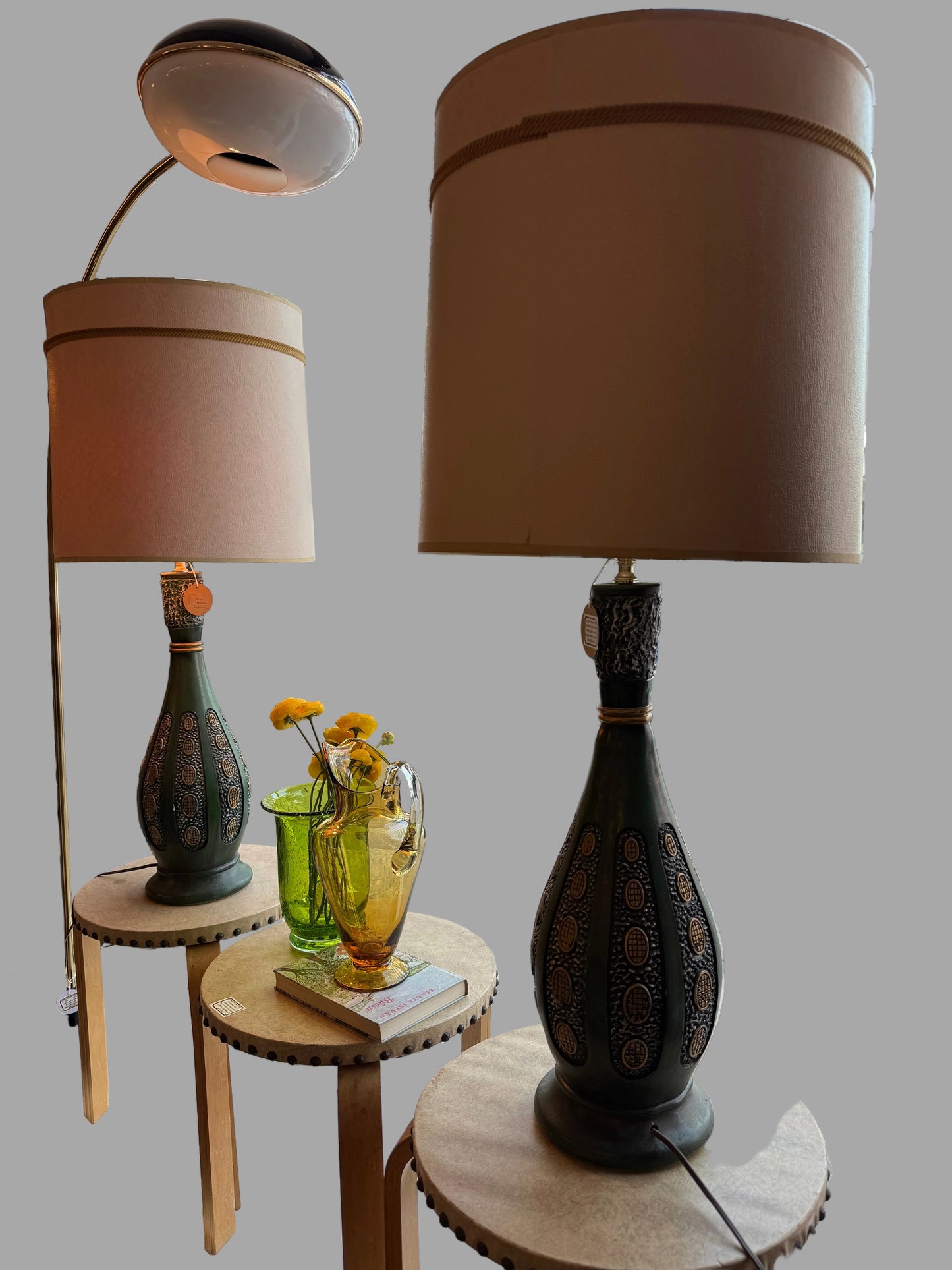 Vintage Mid-Century Ceramic Green Table Lamps