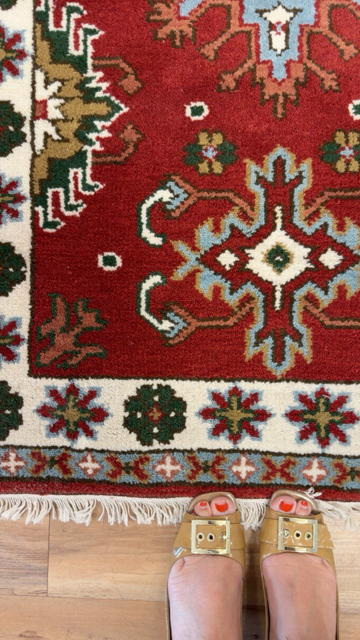 Vintage Royal Kazak Tribal Geometric & Floral Motif Handwoven Rug