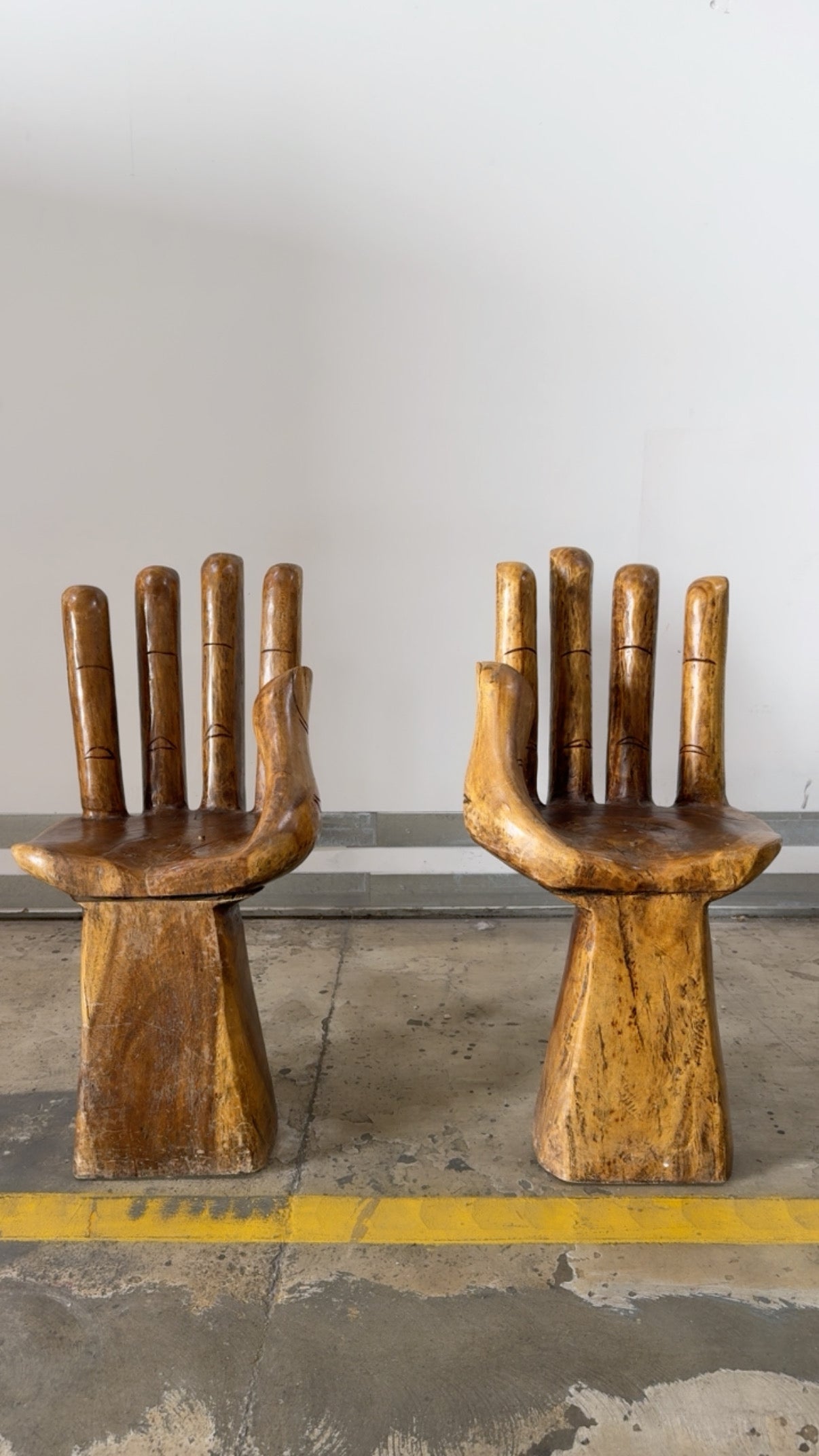CIRCA 1970s UNIQUE HANDCARVED WOOD HAND CHAIRS