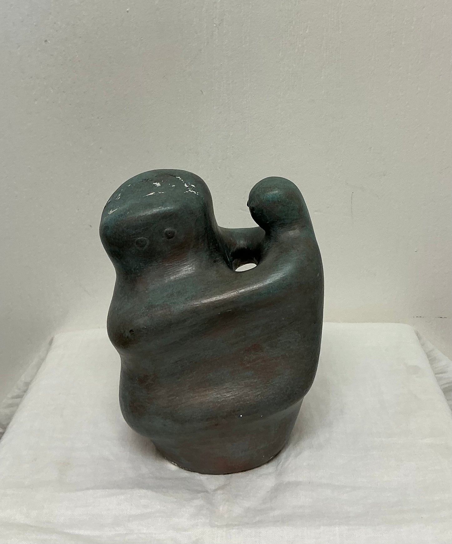 Vintage Abstract Ceramic Sculpture of Embracing Figures