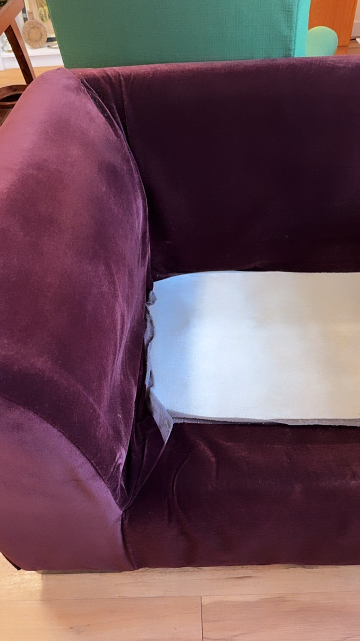 VINTAGE VELVET EGGPLANT LOVE SEAT