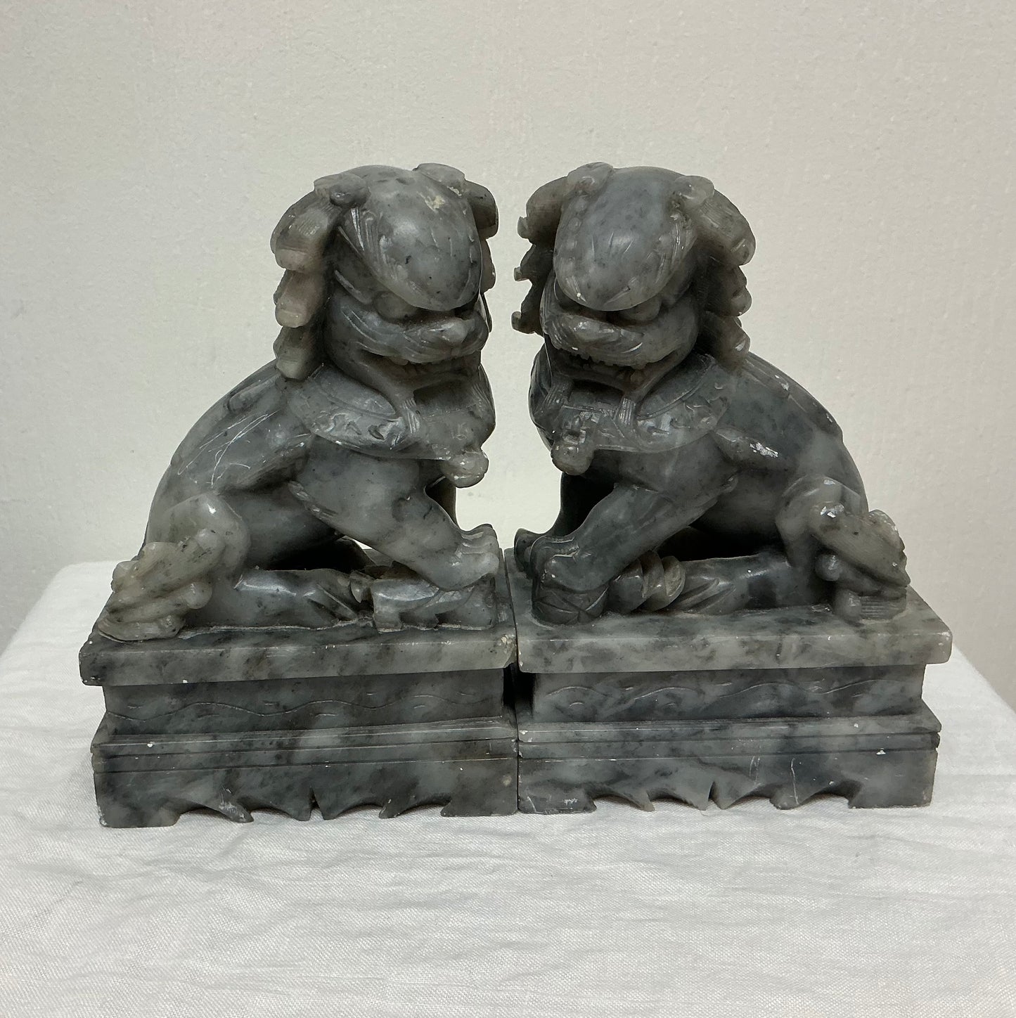 Vintage Chinese Foo Dogs Marble Bookends