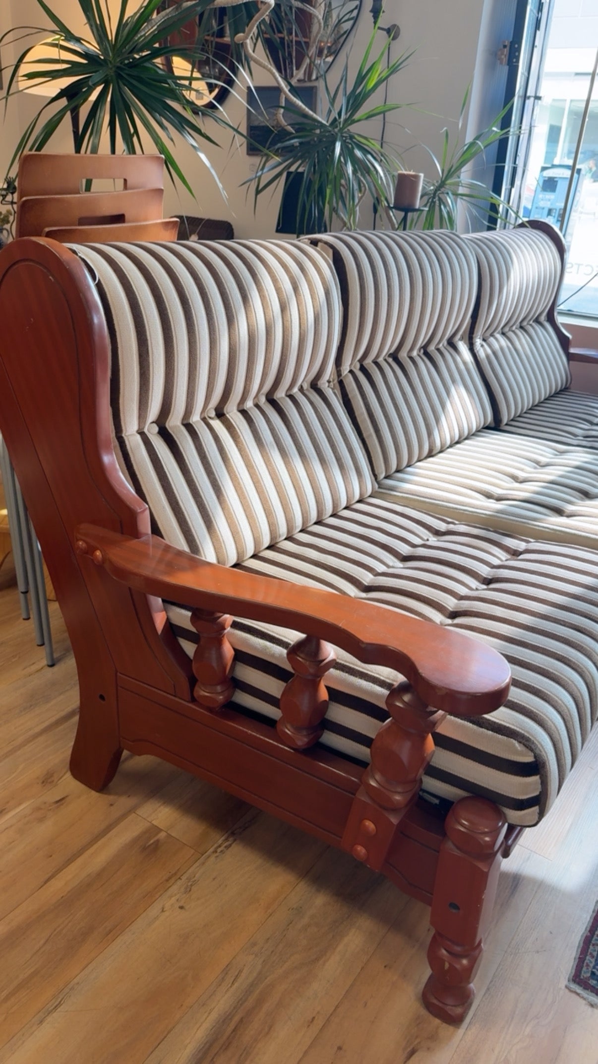 1970s Danish-Style Carved Oak Three-Seat Sofa