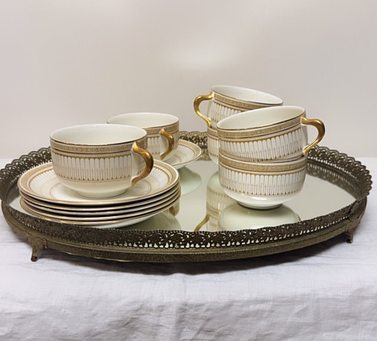 Vintage Oval Gold Filigree Vanity Mirror Tray