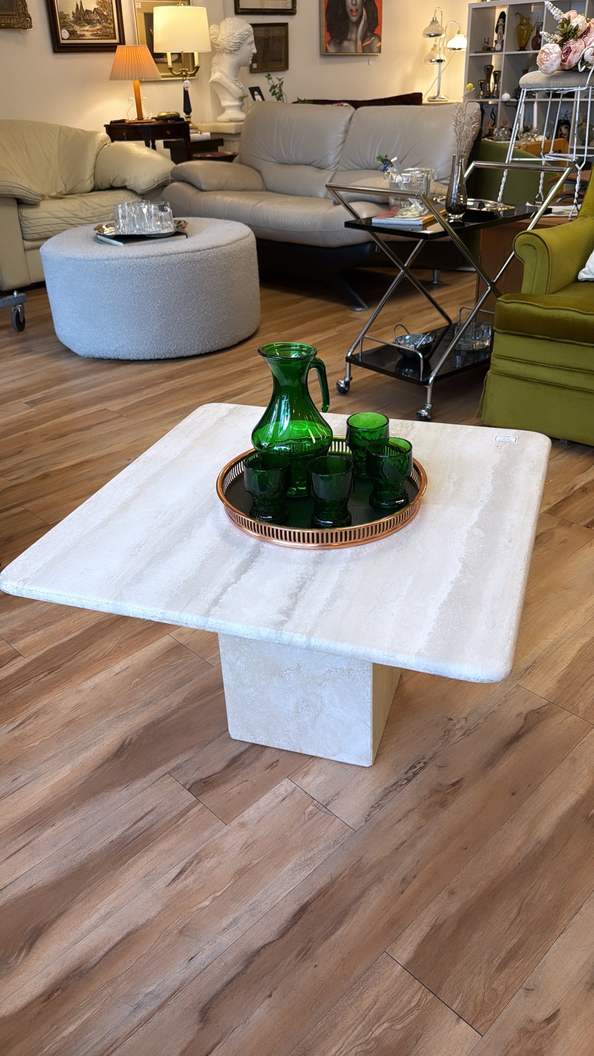 Vintage Italian Travertine Square Coffee Table / Side Table