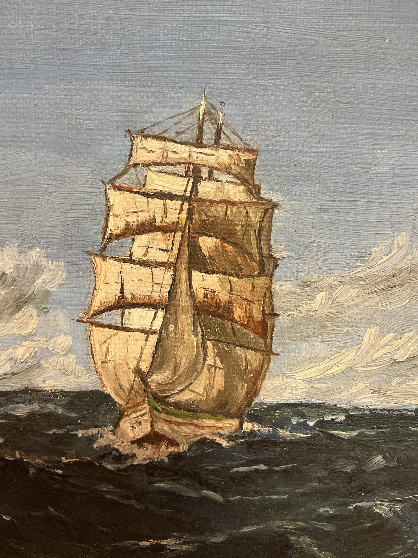 Signed Sailship Oil Painting