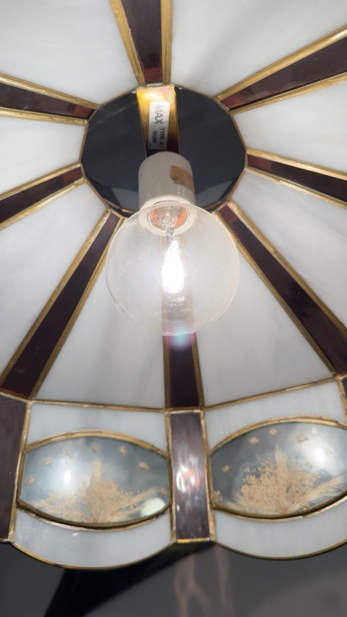 VINTAGE PRESSED FLOWER STAINED GLASS SWAG LAMP