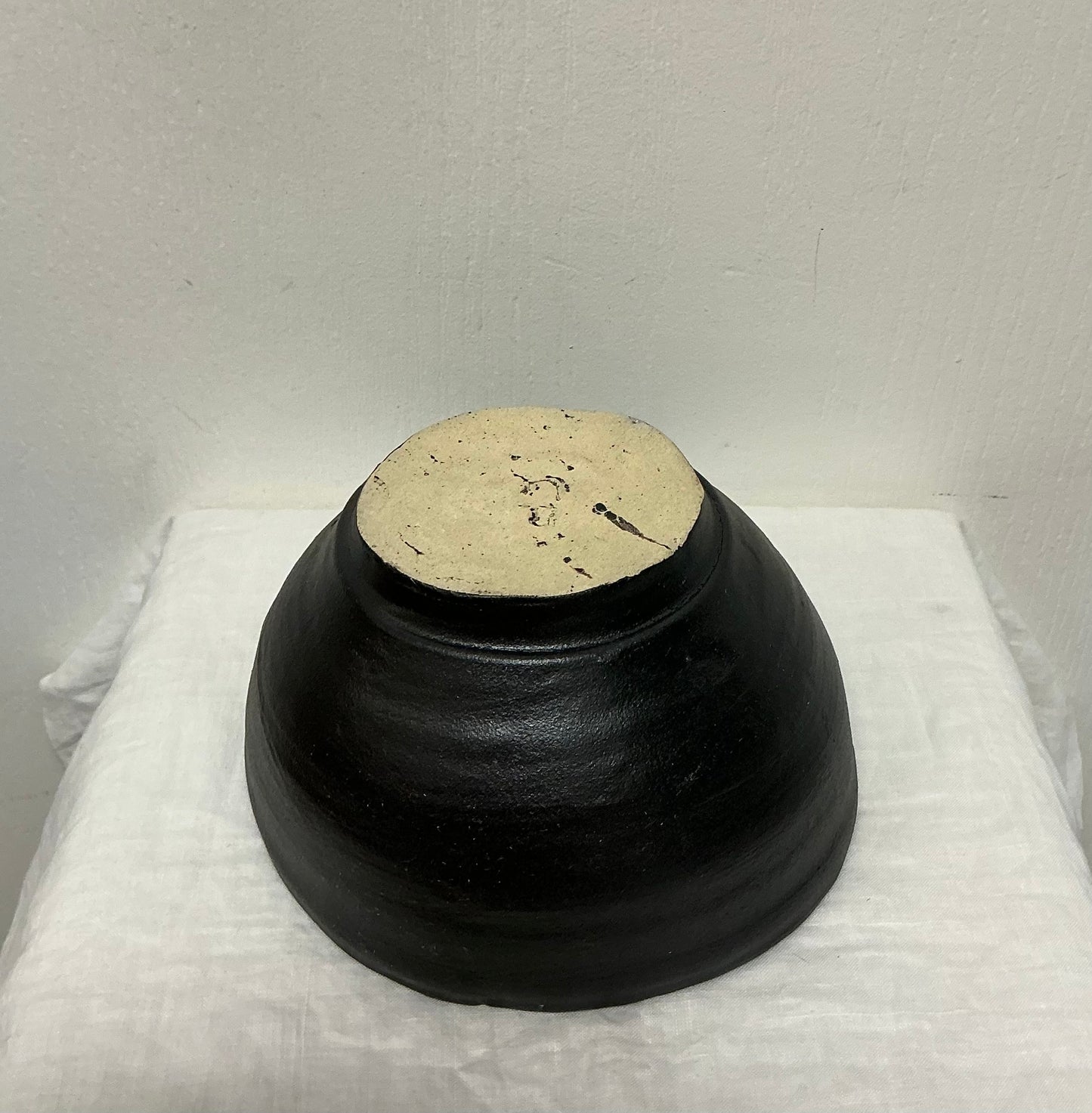 Irregular Organic Studio Pottery Black Soup Bowl with Chopstick Holder